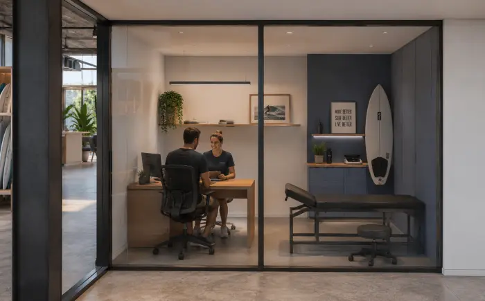 Sala de avaliação do projeto Surf Center São Paulo