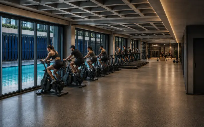 Sala de spinning do projeto Surf Center São Paulo