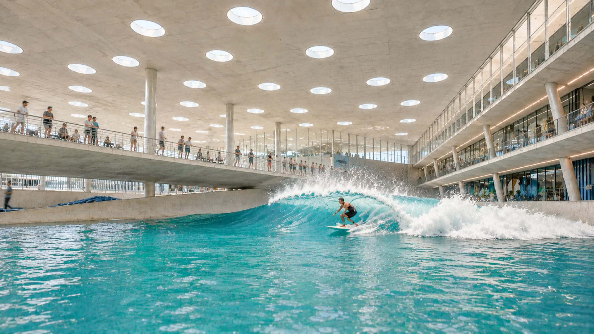 Piscina de ondas indoor aquecida do Surf Center São Paulo - clube de surf em Congonhas